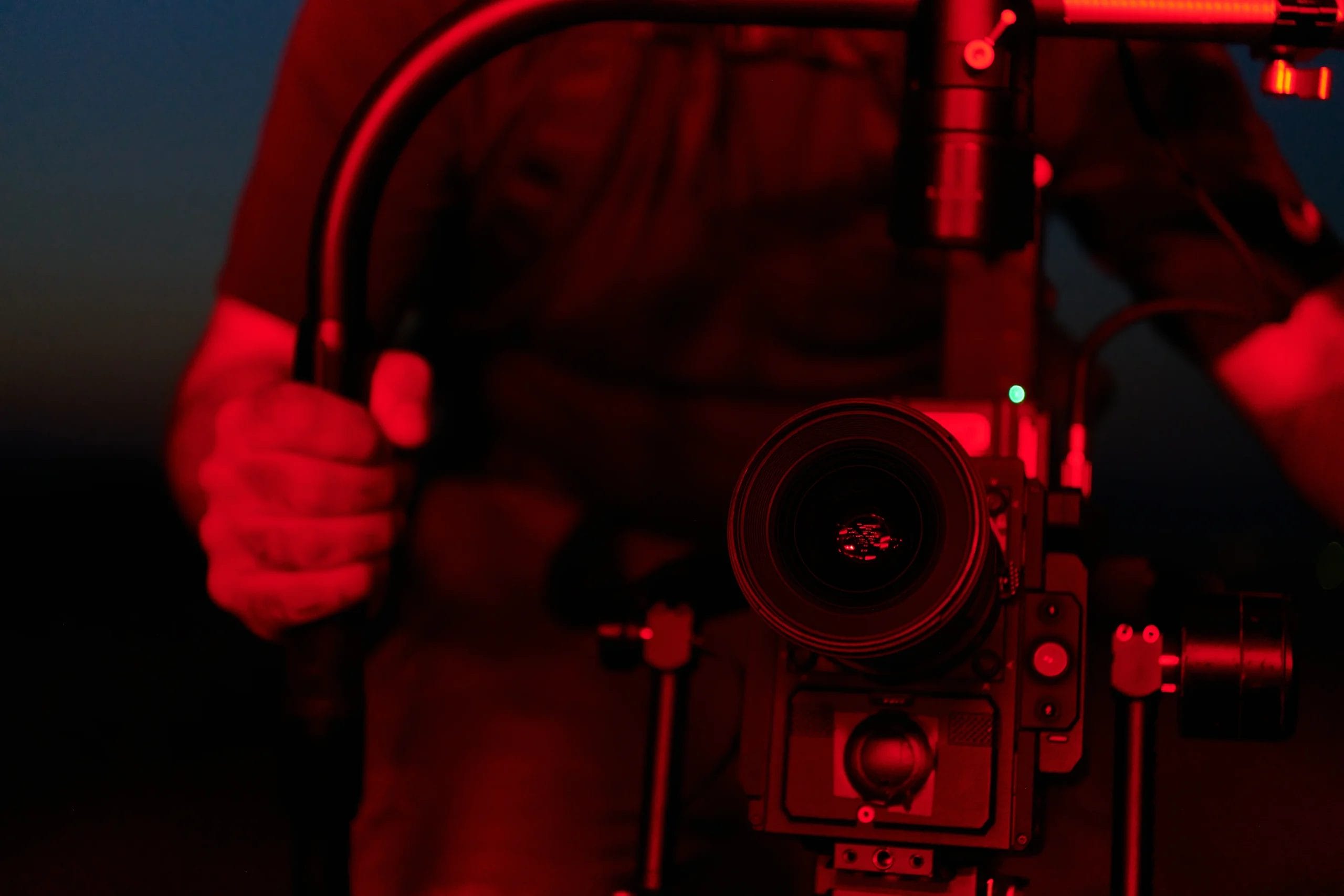 Nighttime capture professional videographer films